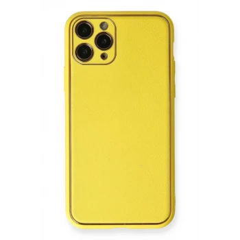 Newface Apple iPhone 11 Pro Kılıf Coco Deri Silikon Kapak - Sarı