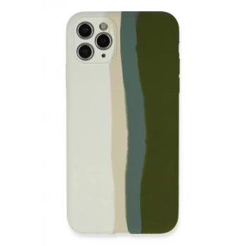 Newface Apple iPhone 11 Pro Kılıf Ebruli Lansman Silikon - Beyaz-Yeşil