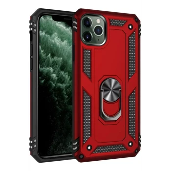 Newface Apple iPhone 11 Pro Kılıf Sofya Yüzüklü Silikon Kapak - Kırmızı