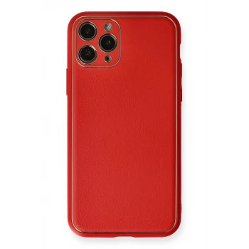 Newface Apple iPhone 11 Pro Max Kılıf Coco Deri Silikon Kapak - Kırmızı
