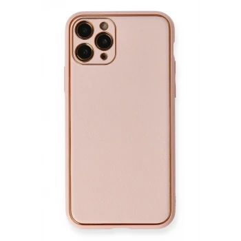 Newface Apple iPhone 11 Pro Max Kılıf Coco Deri Silikon Kapak - Pembe