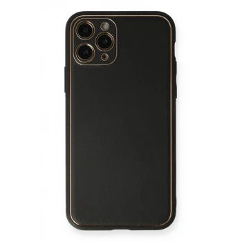 Newface Apple iPhone 11 Pro Max Kılıf Coco Deri Silikon Kapak - Siyah