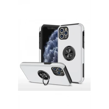Newface Apple iPhone 11 Pro Max Kılıf Elit Yüzüklü Kapak - Gümüş