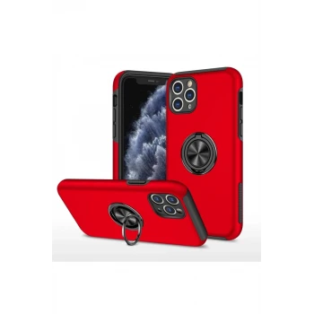 Newface Apple iPhone 11 Pro Max Kılıf Elit Yüzüklü Kapak - Kırmızı