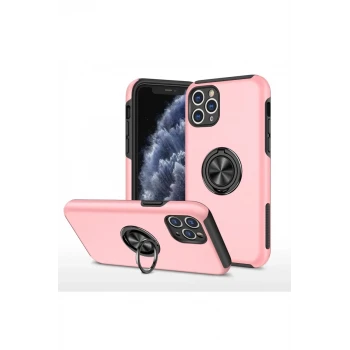 Newface Apple iPhone 11 Pro Max Kılıf Elit Yüzüklü Kapak - Pembe