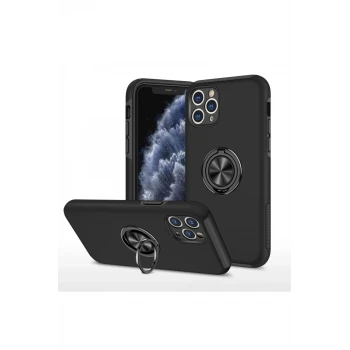 Newface Apple iPhone 11 Pro Max Kılıf Elit Yüzüklü Kapak - Siyah