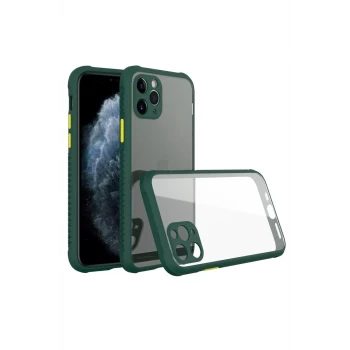Newface Apple iPhone 11 Pro Max Kılıf Miami Şeffaf Silikon - Koyu Yeşil