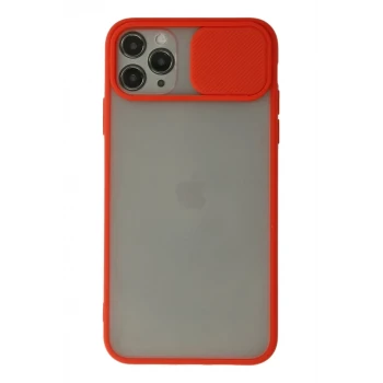 Newface Apple iPhone 11 Pro Max Kılıf Palm Buzlu Kamera Sürgülü Silikon - Kırmızı