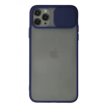 Newface Apple iPhone 11 Pro Max Kılıf Palm Buzlu Kamera Sürgülü Silikon - Lacivert