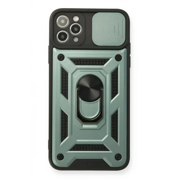 Newface Apple iPhone 11 Pro Max Kılıf Pars Lens Yüzüklü Silikon - Yeşil
