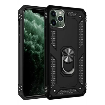 Newface Apple iPhone 11 Pro Max Kılıf Sofya Yüzüklü Silikon Kapak - Siyah