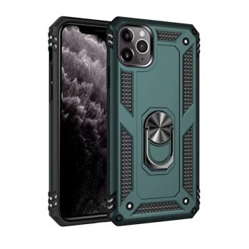 Newface Apple iPhone 11 Pro Max Kılıf Sofya Yüzüklü Silikon Kapak - Yeşil