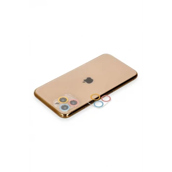 Newface Apple iPhone 11 Pro Max Renkli Kamera Lens Koruma Cam - Pembe-Mavi