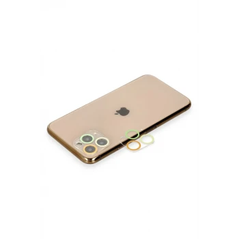 Newface Apple iPhone 11 Pro Max Renkli Kamera Lens Koruma Cam - Sarı-Turuncu