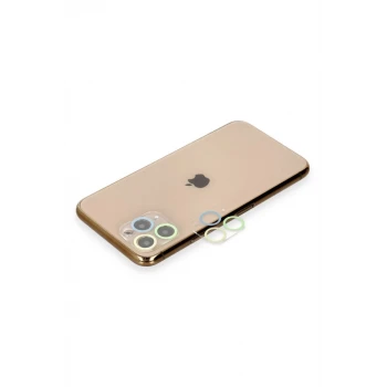 Newface Apple iPhone 11 Pro Max Renkli Kamera Lens Koruma Cam - Yeşil-Sarı