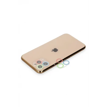 Newface Apple iPhone 11 Pro Renkli Kamera Lens Koruma Cam - Mavi-Yeşil