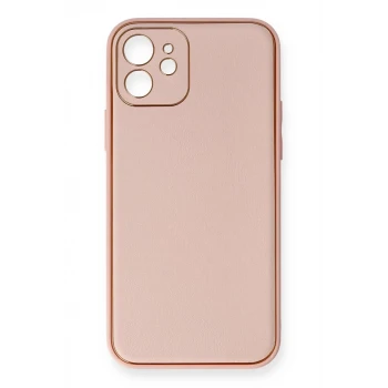 Newface Apple iPhone 12 Kılıf Coco Deri Silikon Kapak - Pembe