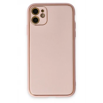 Newface Apple iPhone 12 Kılıf Coco Deri Silikon Kapak - Pudra
