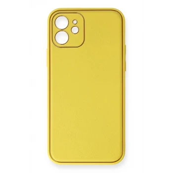 Newface Apple iPhone 12 Kılıf Coco Deri Silikon Kapak - Sarı