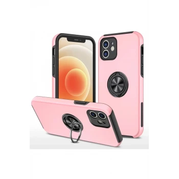 Newface Apple iPhone 12 Kılıf Elit Yüzüklü Kapak - Pembe