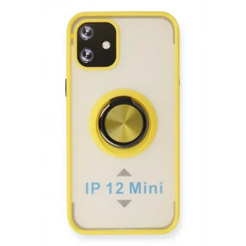 Newface Apple iPhone 12 Kılıf Montreal Yüzüklü Silikon Kapak - Sarı
