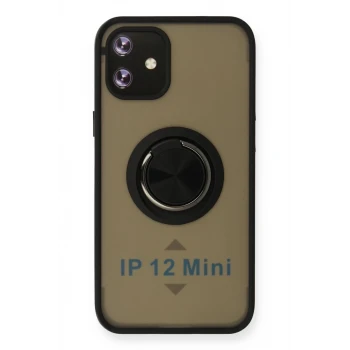 Newface Apple iPhone 12 Kılıf Montreal Yüzüklü Silikon Kapak - Siyah