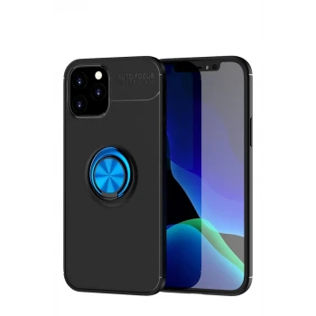 Newface Apple iPhone 12 Kılıf Range Yüzüklü Silikon - Siyah-Mavi