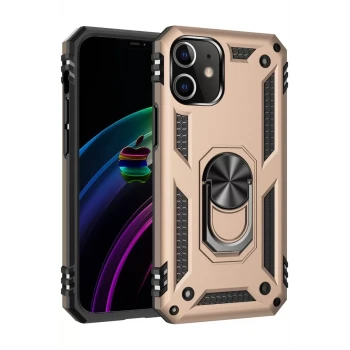 Newface Apple iPhone 12 Kılıf Sofya Yüzüklü Silikon Kapak - Gold