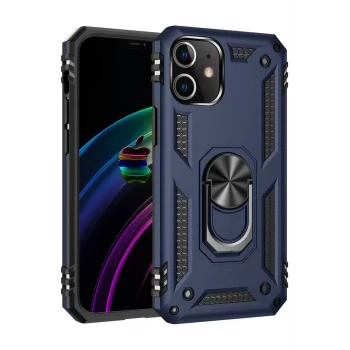 Newface Apple iPhone 12 Kılıf Sofya Yüzüklü Silikon Kapak - Lacivert