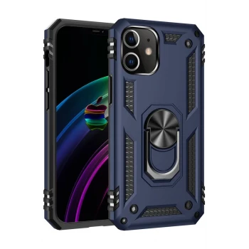 Newface Apple iPhone 12 Kılıf Sofya Yüzüklü Silikon Kapak - Lacivert