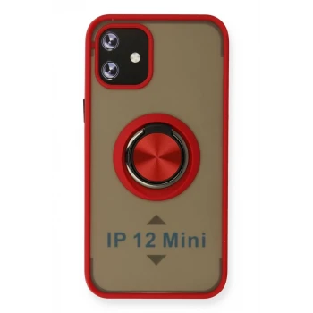 Newface Apple iPhone 12 Mini Kılıf Montreal Yüzüklü Silikon Kapak - Kırmızı