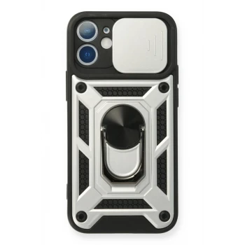 Newface Apple iPhone 12 Mini Kılıf Pars Lens Yüzüklü Silikon - Gümüş