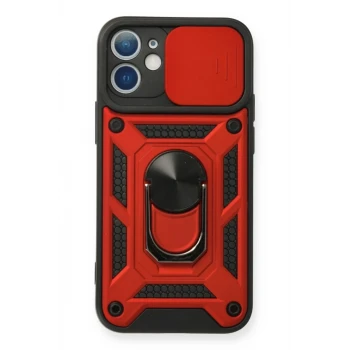 Newface Apple iPhone 12 Mini Kılıf Pars Lens Yüzüklü Silikon - Kırmızı