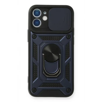 Newface Apple iPhone 12 Mini Kılıf Pars Lens Yüzüklü Silikon - Lacivert