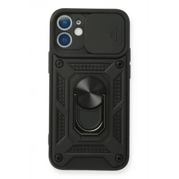 Newface Apple iPhone 12 Mini Kılıf Pars Lens Yüzüklü Silikon - Siyah