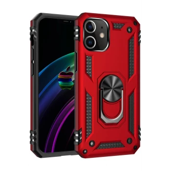 Newface Apple iPhone 12 Mini Kılıf Sofya Yüzüklü Silikon Kapak - Kırmızı