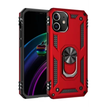Newface Apple iPhone 12 Mini Kılıf Sofya Yüzüklü Silikon Kapak - Kırmızı