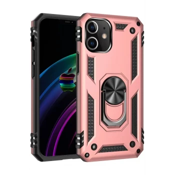 Newface Apple iPhone 12 Mini Kılıf Sofya Yüzüklü Silikon Kapak - Rose