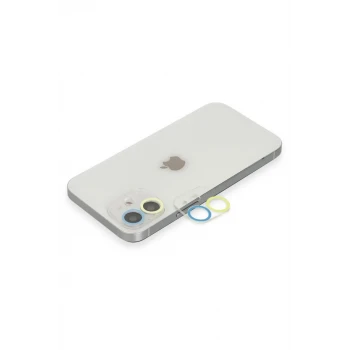 Newface Apple iPhone 12 Mini Renkli Kamera Lens Koruma Cam - Sarı-Mavi