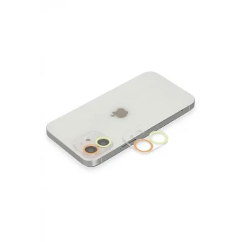 Newface Apple iPhone 12 Mini Renkli Kamera Lens Koruma Cam - Sarı-Turuncu