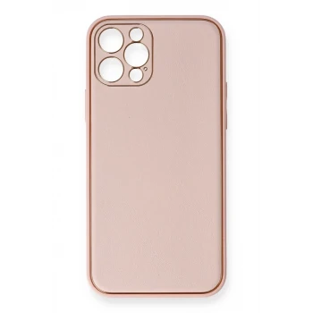Newface Apple iPhone 12 Pro Kılıf Coco Deri Silikon Kapak - Pembe