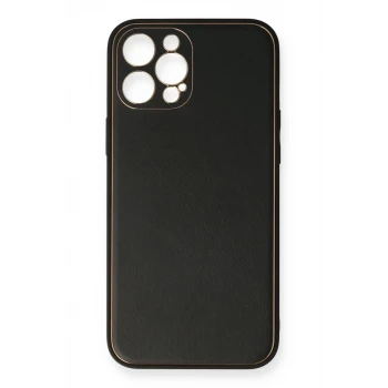 Newface Apple iPhone 12 Pro Kılıf Coco Deri Silikon Kapak - Siyah