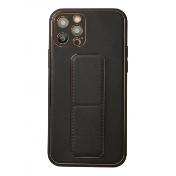 Newface Apple iPhone 12 Pro Kılıf Coco Deri Standlı Kapak - Siyah