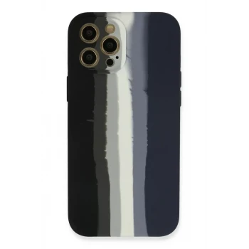 Newface Apple iPhone 12 Pro Kılıf Ebruli Lansman Silikon - Siyah-Lacivert