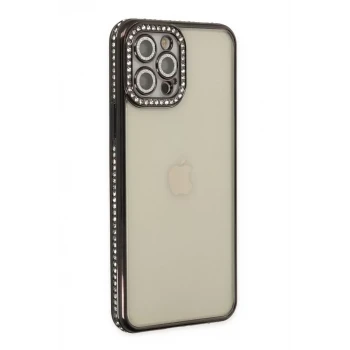 Newface Apple iPhone 12 Pro Kılıf Joke Taşlı Silikon - Siyah