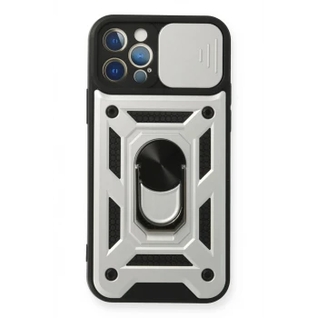 Newface Apple iPhone 12 Pro Kılıf Pars Lens Yüzüklü Silikon - Gümüş