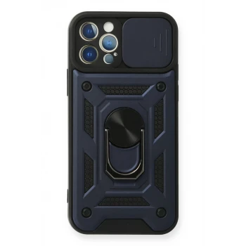 Newface Apple iPhone 12 Pro Kılıf Pars Lens Yüzüklü Silikon - Lacivert