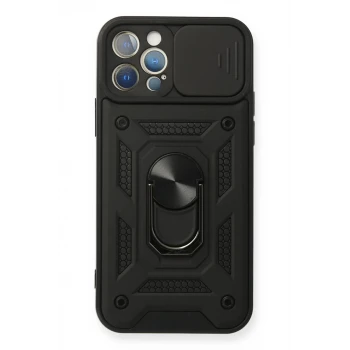 Newface Apple iPhone 12 Pro Kılıf Pars Lens Yüzüklü Silikon - Siyah