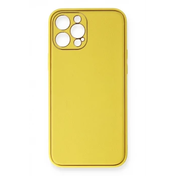 Newface Apple iPhone 12 Pro Max Kılıf Coco Deri Silikon Kapak - Sarı