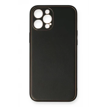Newface Apple iPhone 12 Pro Max Kılıf Coco Deri Silikon Kapak - Siyah